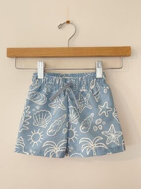 H&M EUC/NWOT Dusty Blue Ocean Beach Print  Swim Trunks